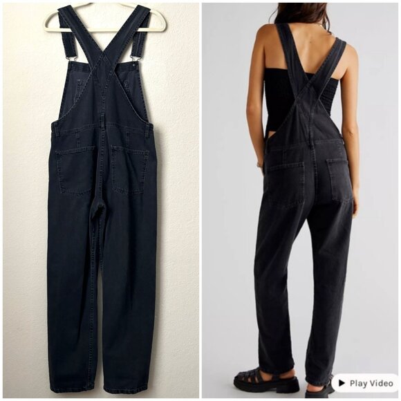 Free People Relaxed Ziggy Denim Overalls in Mineral Black - Picture 10 of 14